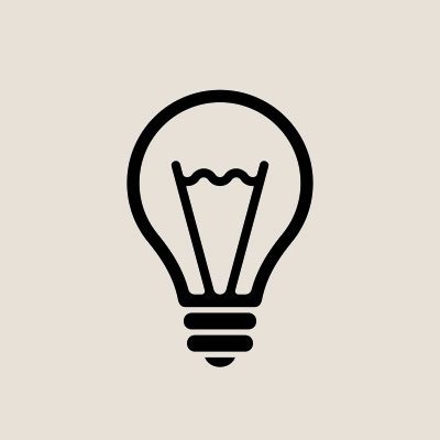 A simple black outline of a light bulb on a plain beige background, symbolizing an idea or creativity—perfect for Vu, la lunetterie à Montréal avec le plus grand inventaire de montures.
